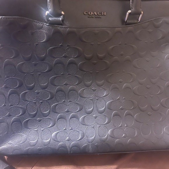 Unisex Black Leather Embossed Coach Shoulder/Computer Bag - Picture 2 of 12